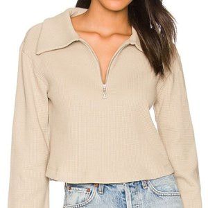 Lovers and Friends Tina Cropped Zip Up Almond Beige Size Medium